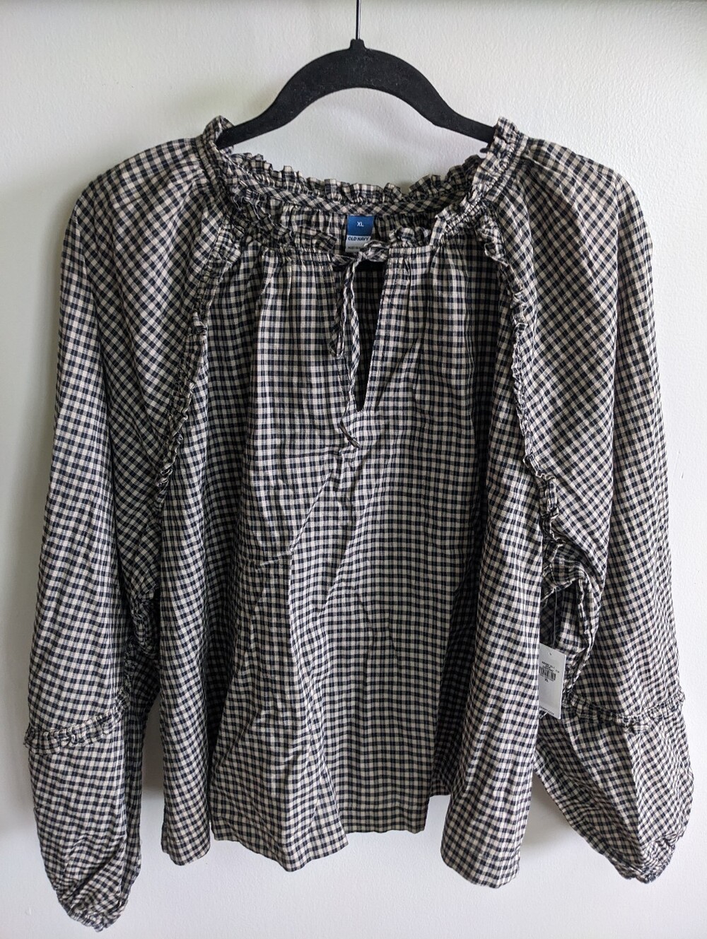 Cottagecore Long-Sleeve Ruffle Trim Gingham Top Old Navy Women's Size XL NWT